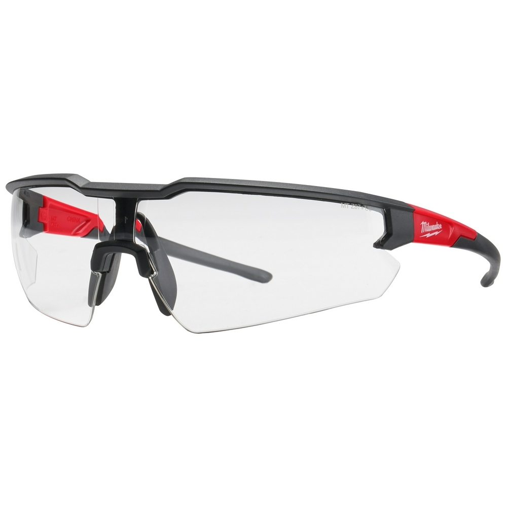 48-73-2010 Safety Glasses, Anti-Scratch, Clear Lens, Black/Red, Plastic Frame, Polycarbonate Lens, ANSI Z87.1/CSA Z94.3/OSHA US Regulations Z87.1