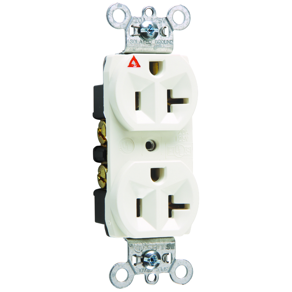 IG5362W 20 Amp 125V  Isolated Ground Duplex Receptacle, Back and Side Wire, White