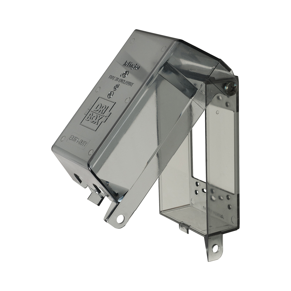 DBP2C Dri-Box DB Series 2-Gang Vertical Mount Adapter With Non-Metallic Cover, Base, For Use With Wiring Device and Standard Size Wallplate, Plastic, Clear