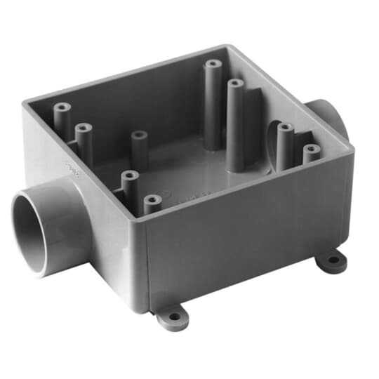 E9812E Carlon F Series Type 2FSC Non-Metallic Rigid Shallow Style Device Box, PVC, 32 cu-in Capacity, 2 Gangs, 2 Outlets, 1 Knockouts, 4.62 in L x 4.62 in W x 1.98 in D