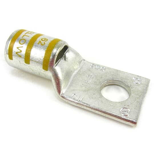 58166 Color-Keyed 58100 1-Hole Non-Insulated Compression Lug With Peep Hole, 4/0 AWG Flexible Copper Conductor, Die Code: 62, 5/8 in Stud, Copper