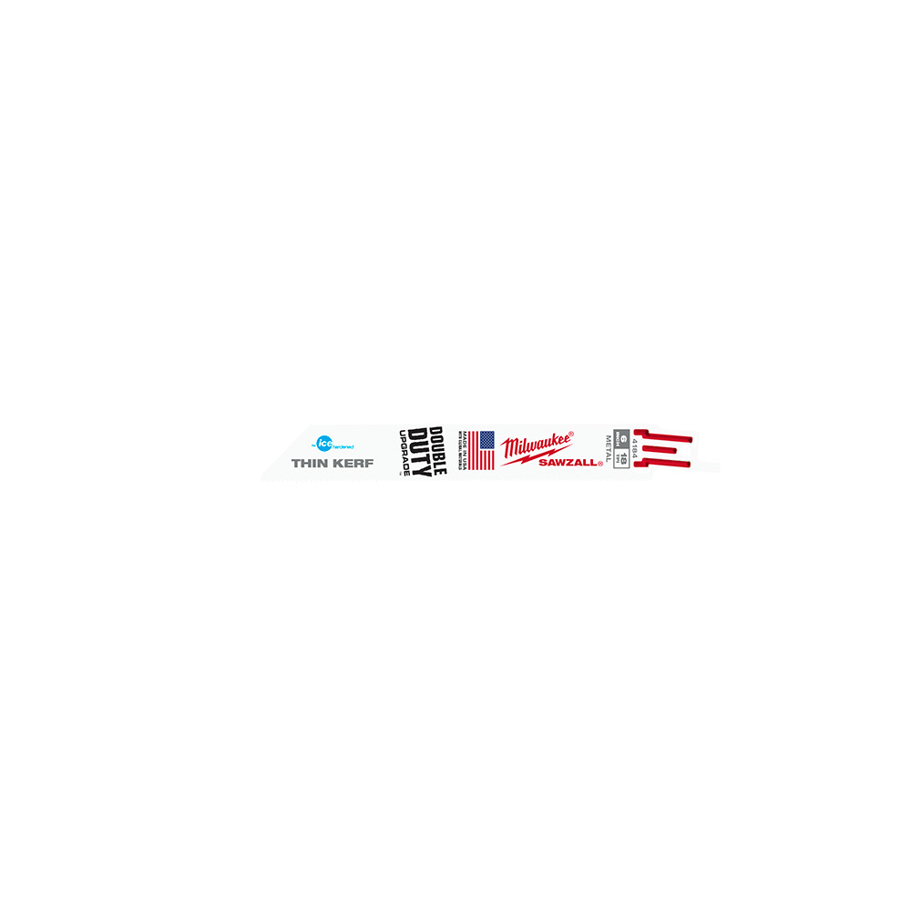48-00-4184 Ice Hardened Sawzall Double Duty Straight Back Thin Kerf Reciprocating Saw Blade, 6 in L x 3/4 in W, 18 TPI, Bi-Metal Body, Universal/Toothed Edge Tang