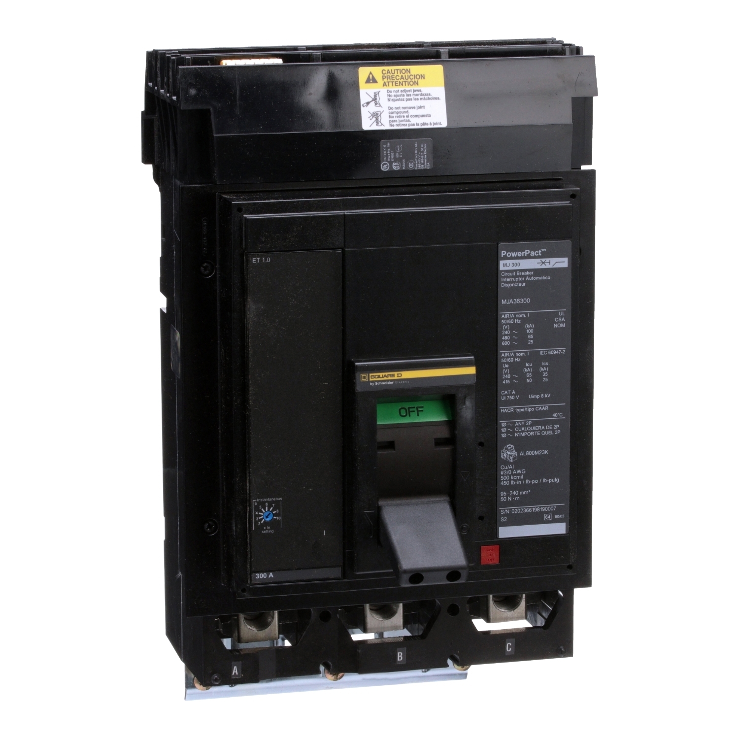 MJA36300 Molded Case Circuit Breaker, 300 Amp, 3 Pole, 600V