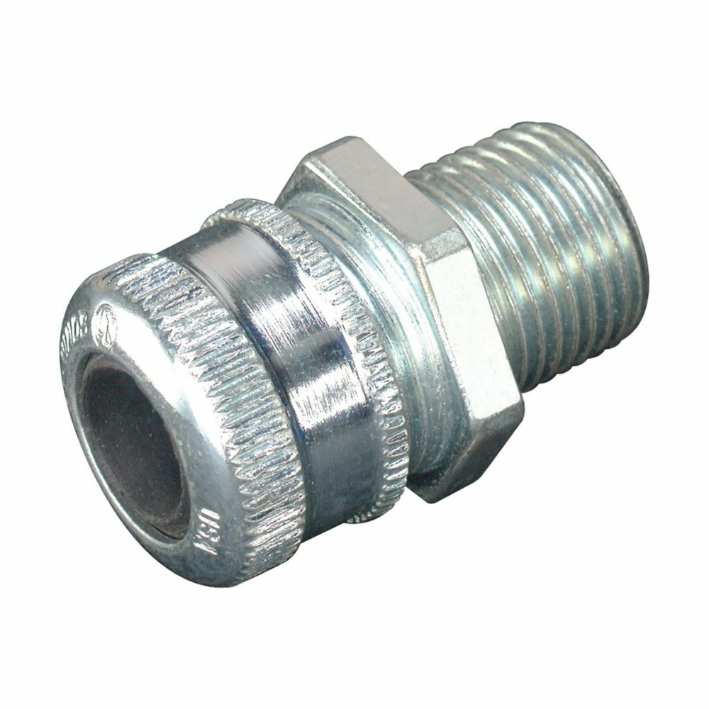 CGB197 Form C Straight Cable Gland Cord Connector, 1/2 in Trade, 3/4 to 7/8 in Cable Openings, Steel, Chromate Coated/Electro-Plated Zinc