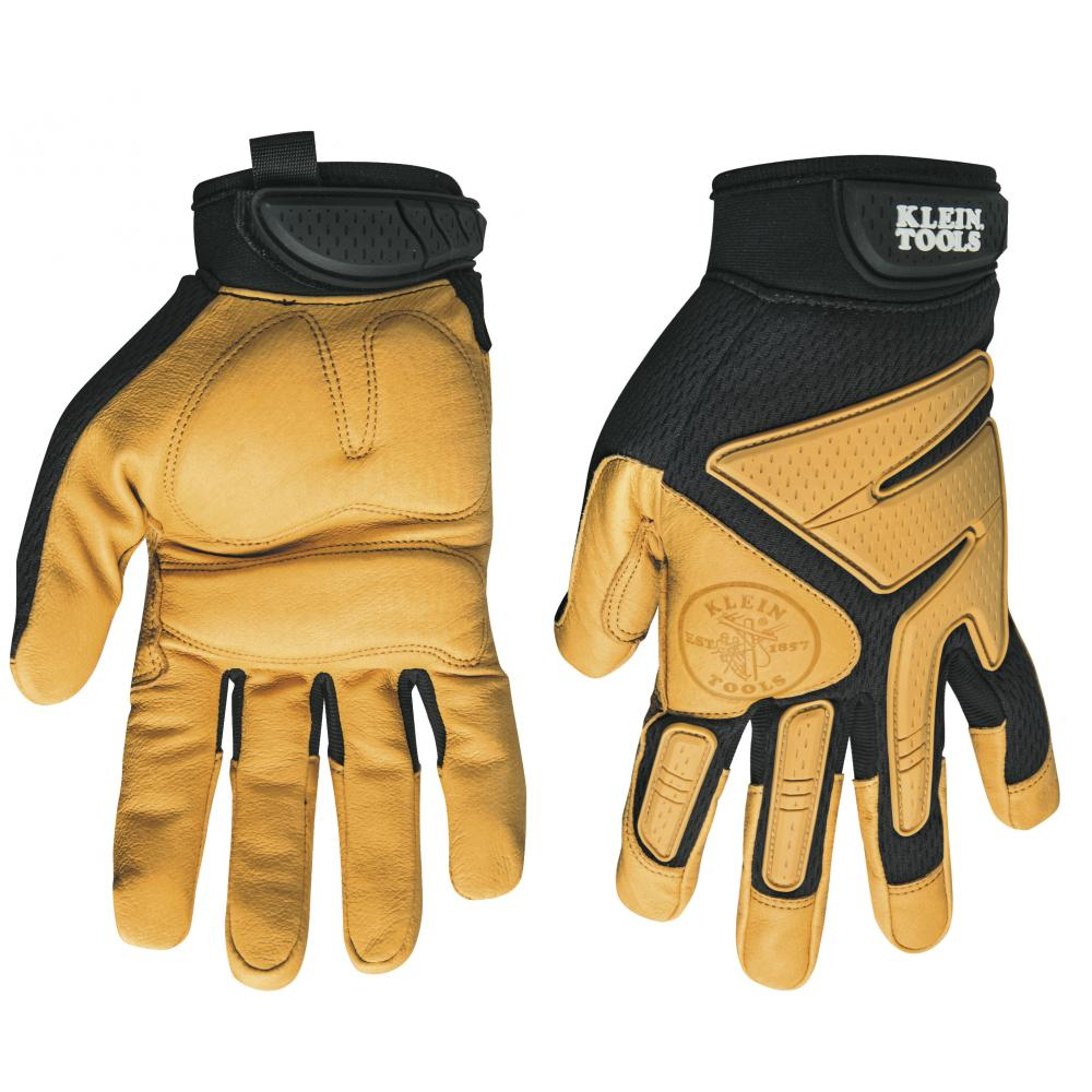 40222 Breathable Leather Gloves, XL, Synthetic Leather Palm, Tan, Adjustable Cuff, Foam/Tricot Lining