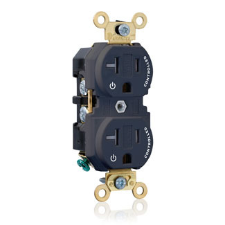 5362-2PE Duplex Extra Heavy Duty Self-Grounding Tamper Resistant Straight Blade Receptacle With 2 Plug Controlled Marking, 125 V AC, 20 A, 2 Poles, 3 Wires, Black
