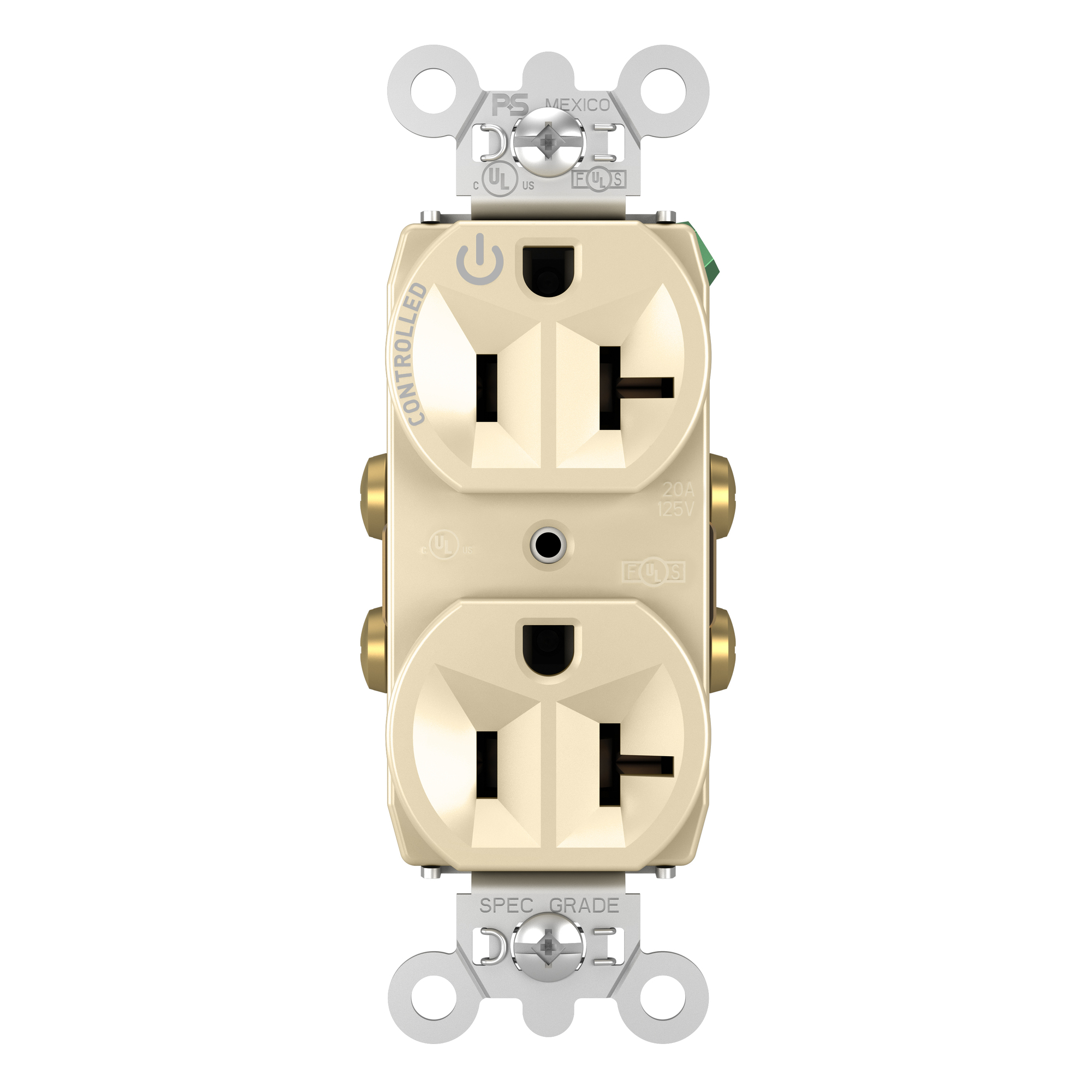5362CHI 20 Amp 125V Half-Controlled Plug Load Duplex Receptacle, Ivory