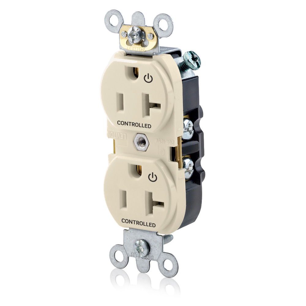 5362-S2T Heavy Duty Narrow Body Straight Blade Duplex Receptacle With 2 Plug Controlled Markings, 125 V AC, 20 A, 2 Poles, 3 Wires, Light Almond