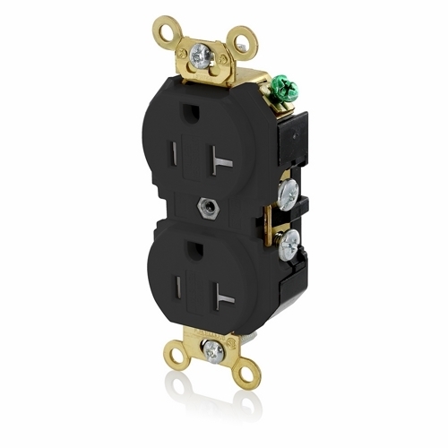 5362-SGE Duplex Extra Heavy Duty Self-Grounding Tamper Resistant Straight Blade Receptacle, 125 V AC, 20 A, 2 Poles, 3 Wires, Black