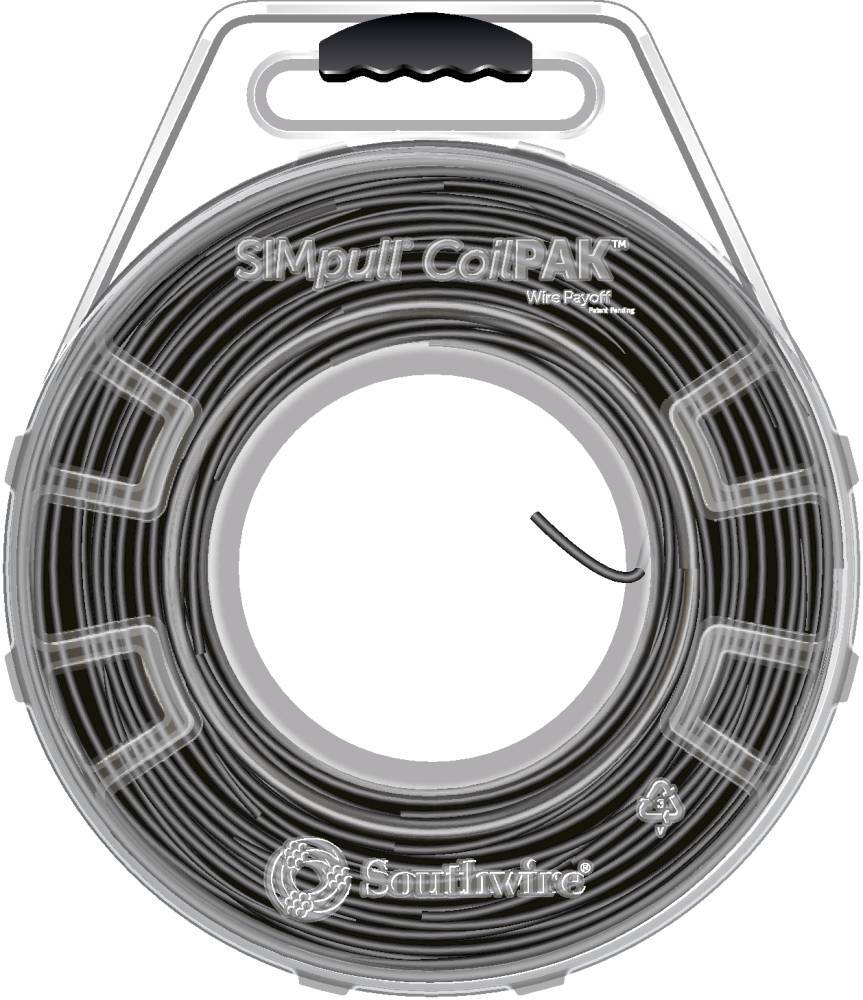 58018204 THHN Wire, 12 AWG, Copper Conductor, Stranded, Black, 1000 ft CoilPak
