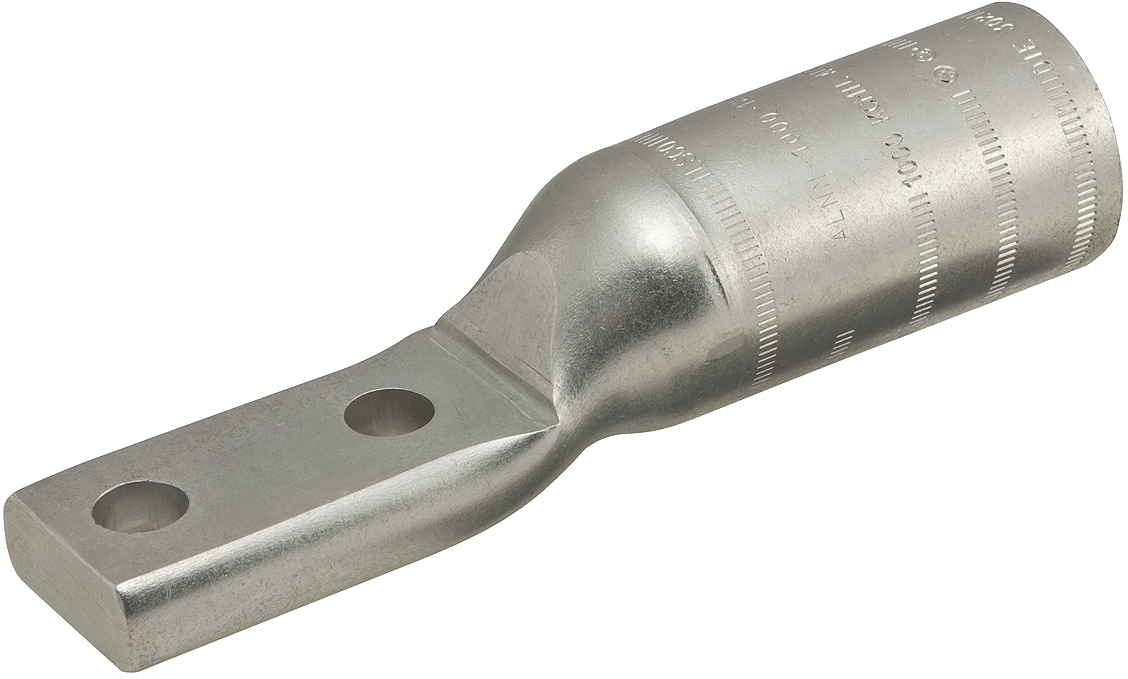 ALNN-350-12-134 SureCrimp 2-Hole Type ALNN Lug Compression Connector, 3/0 AWG to 350 kcmil Aluminum/Copper Conductor, Die Code: 299, 1/2 in Stud, Aluminum Alloy