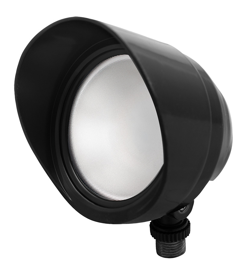 BULLET12YB Bullet Floodlight Fixture With Hood, Lens, (1) LED Lamp, 13 W Fixture, 120/277 V AC, Black Housing