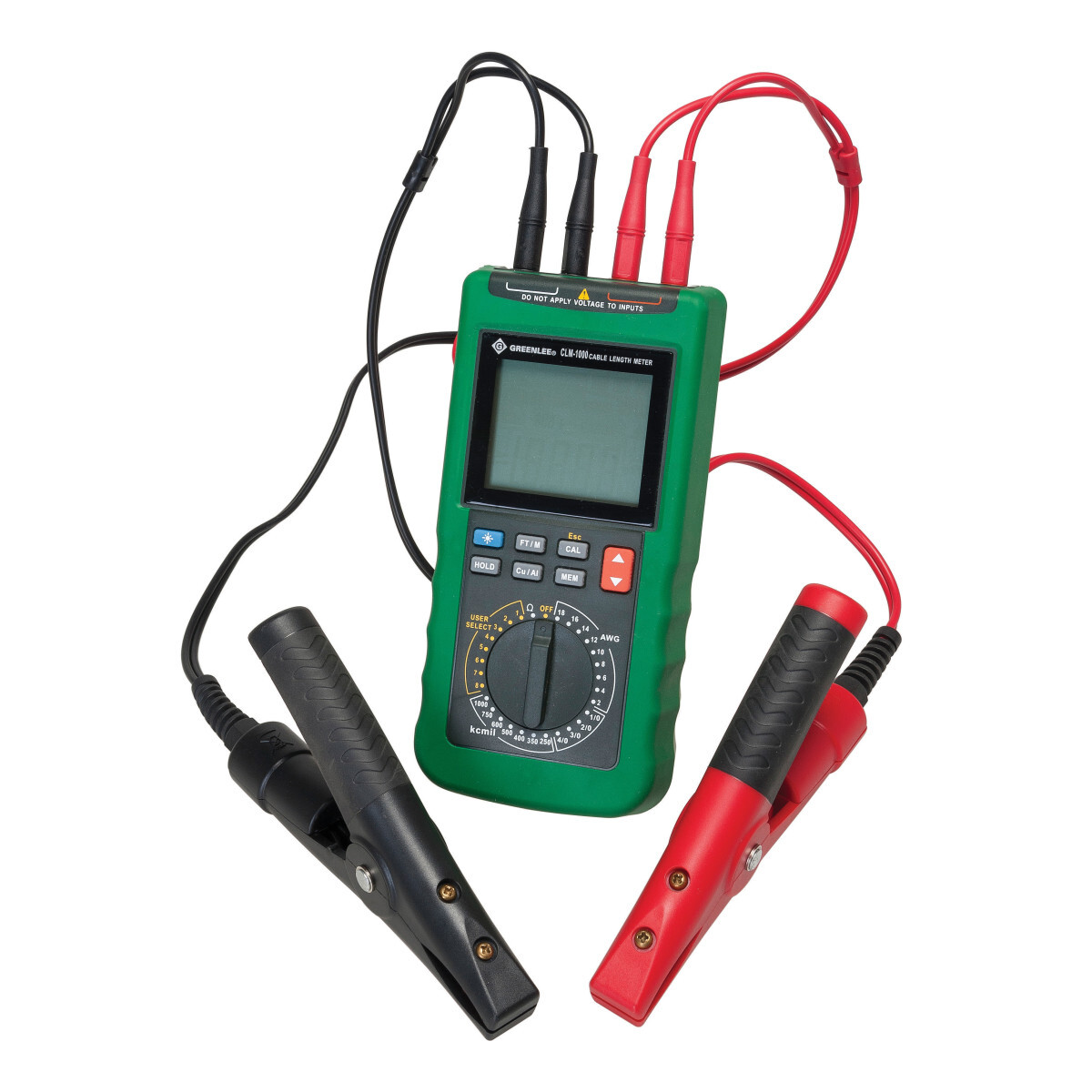 CLM-1000 Cable Length Meter, 15 ft to 100 kft, 199.99 mohms to 1999.9 ohm, 18 to 4/0 AWG/250 to 1000 kcmil, 4-1/2 Digit LCD Display