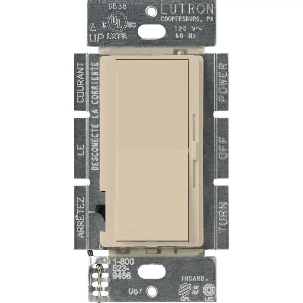 DVSCCL-253P-TP Diva LED+ Dimmer Switch, No Neutral Required, 250W LED, 1 Pole/3-Way, 120V, Taupe
