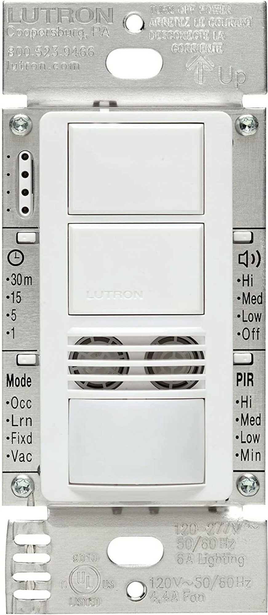 MS-B202-WH Maestro Dual Circuit Dual-Tech Motion Sensor Switch, 6 Amp, 120-277V, 1 Pole and 3-Way, Neutral Required, White