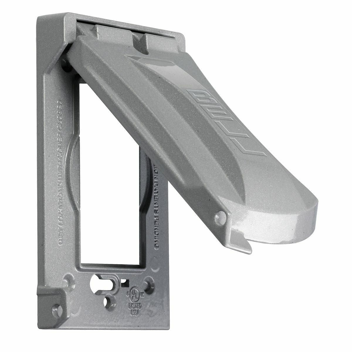 1-Gang 12-in-1 Configuration Weatherproof Duplex Flat Cover; Die-Cast, Grey