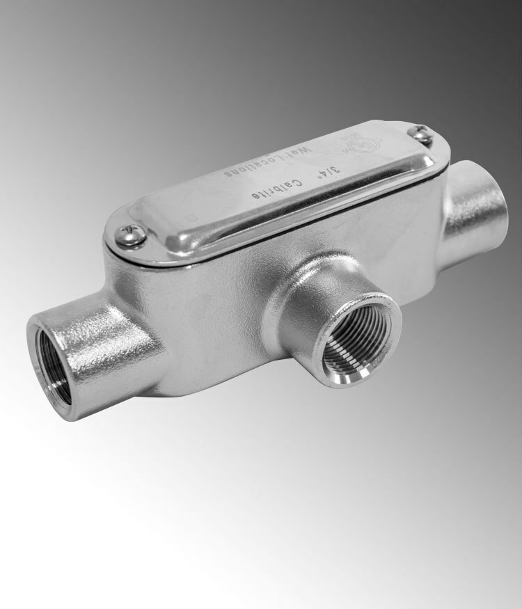 S61200TE00 Type T Conduit Body, 1-1/4 in Hub, 8, 24 cu-in, 316 Stainless Steel, Silver Polished