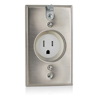 T5261-CH Tamper Resistant Straight Blade Clock Hanger Receptacle, 125 V AC, 15 A, 2 Poles, 3 Wires, White