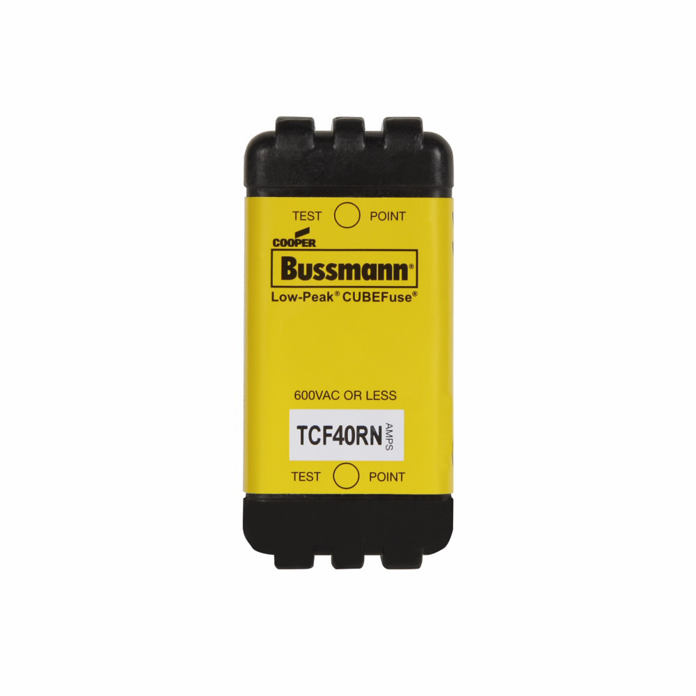 TCF40RN CUBEFuse Low-Peak Finger Safe Inrush Current Withstand Non-Indicating Time Delay Fuse, 40 A, 600 V AC/300 V DC, 100/300 kA Interrupt, Class: CF, Square Blade Body