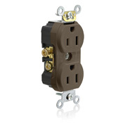 TCR15 Duplex Self-Grounding Tamper Resistant Straight Blade Receptacle, 125 V AC, 15 A, 2 Poles, 3 Wires, Brown