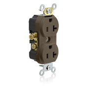 TCR20 Duplex Self-Grounding Tamper and Weather Resistant Straight Blade Receptacle, 125 V AC, 20 A, 2 Poles, 3 Wires, Brown