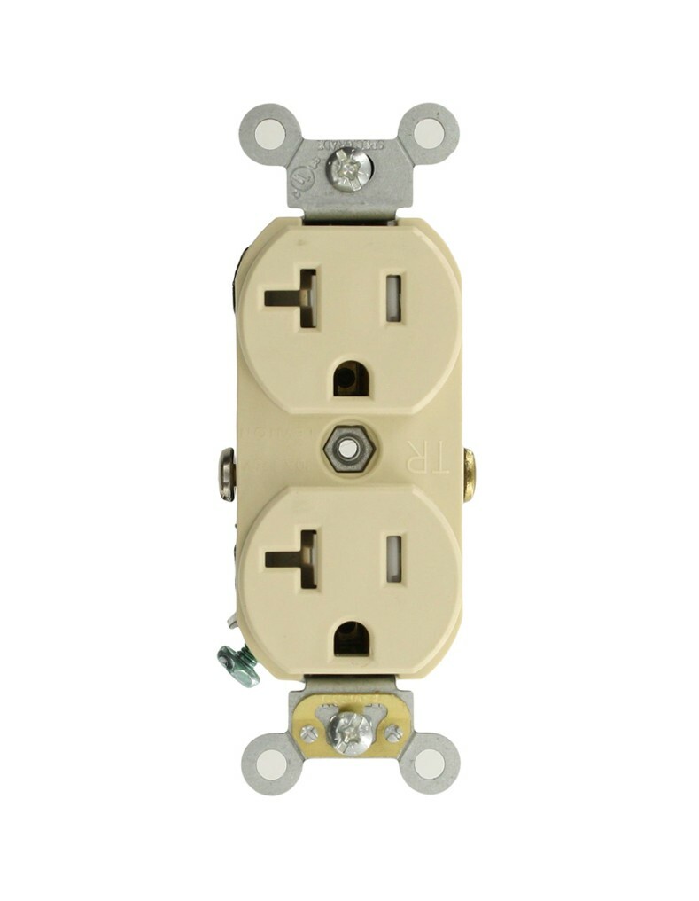 TCR20-I Duplex Self-Grounding Tamper and Weather Resistant Straight Blade Receptacle, 125 V AC, 20 A, 2 Poles, 3 Wires, Ivory