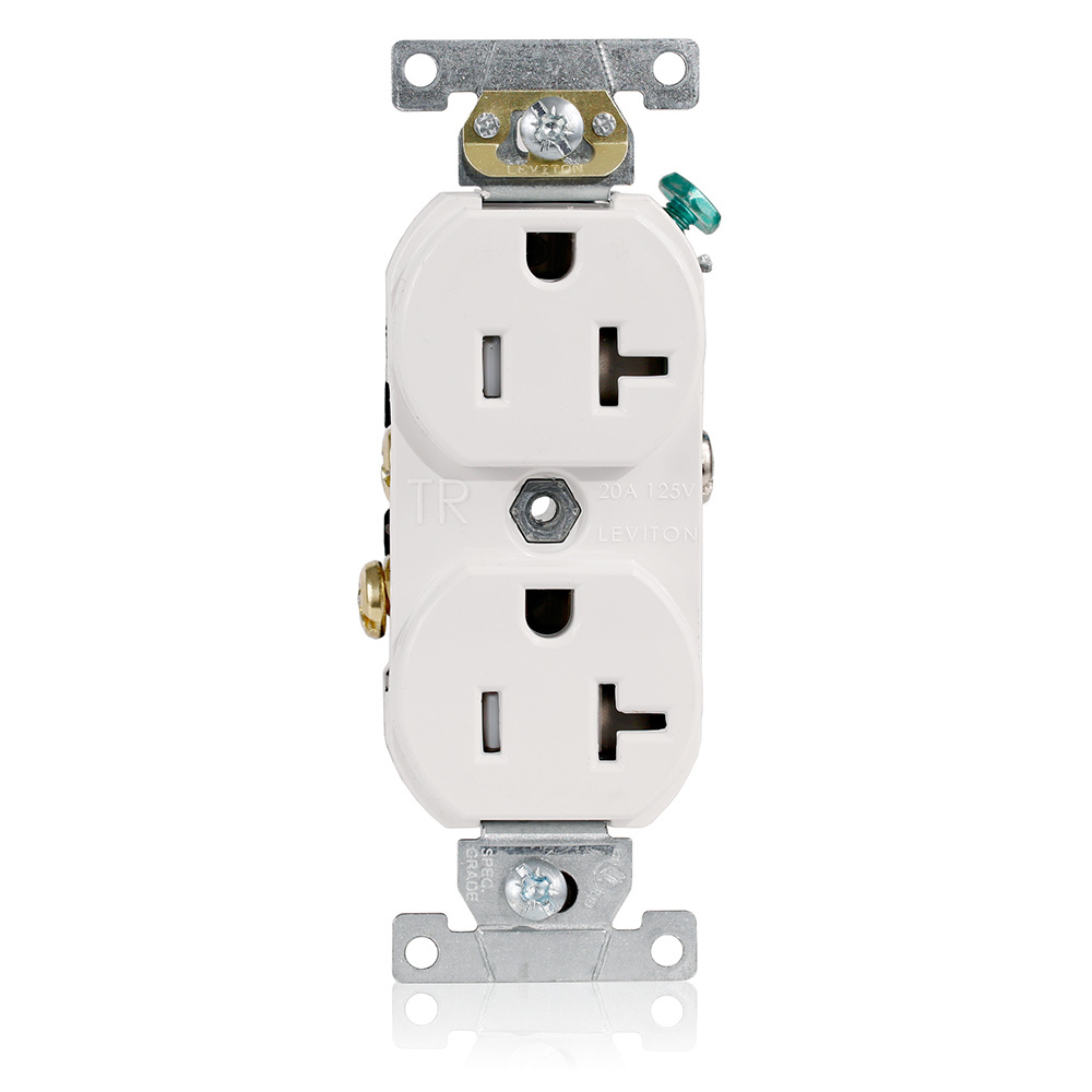TCR20-W Duplex Self-Grounding Tamper and Weather Resistant Straight Blade Receptacle, 125 V AC, 20 A, 2 Poles, 3 Wires, White