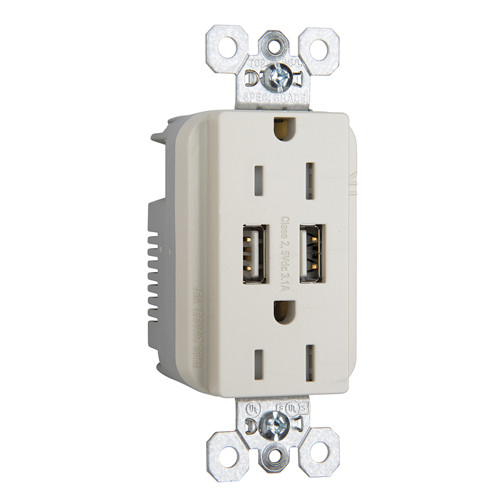 TR5262USBLA 15 Amp 125V Fed Spec-Grade USB Type A/A Outlet, Light Almond