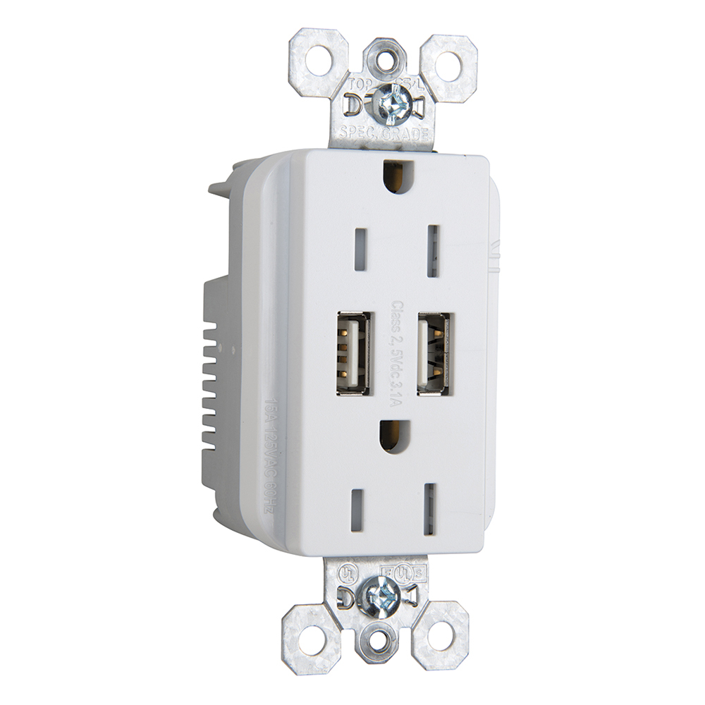 TR5262USBW 15 Amp 125V Fed Spec-Grade USB Type A/A Outlet, White