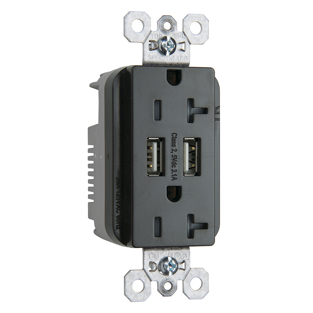 TR5362USBBK 20 Amp 125V Fed Spec-Grade USB Type A/A Outlet, Black