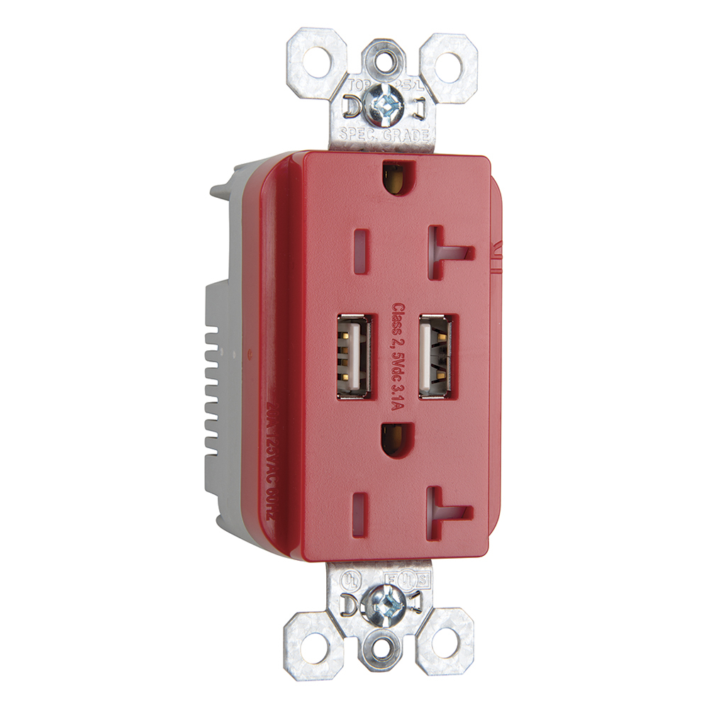 TR5362USBRED 20 Amp 125V Fed Spec-Grade USB Type A/A Outlet, Red