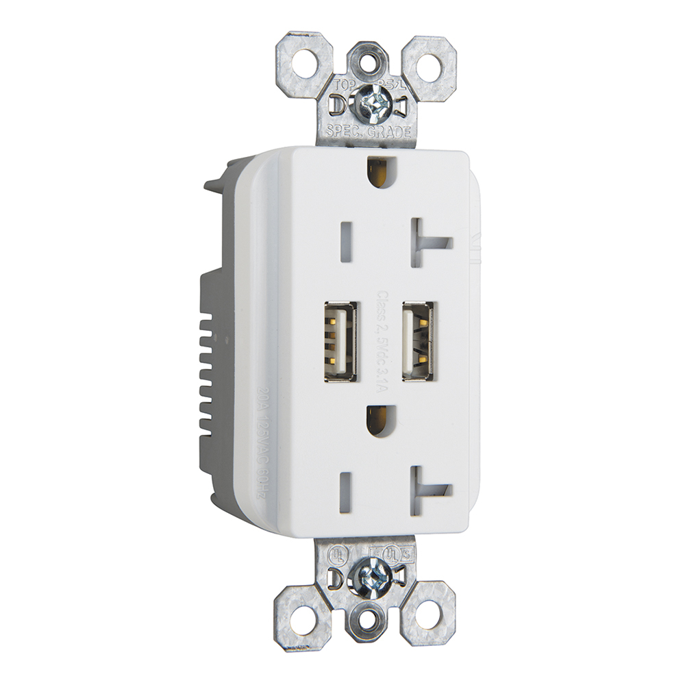 TR5362USBW 20 Amp 125V Fed Spec-Grade USB Type A/A Outlet, White
