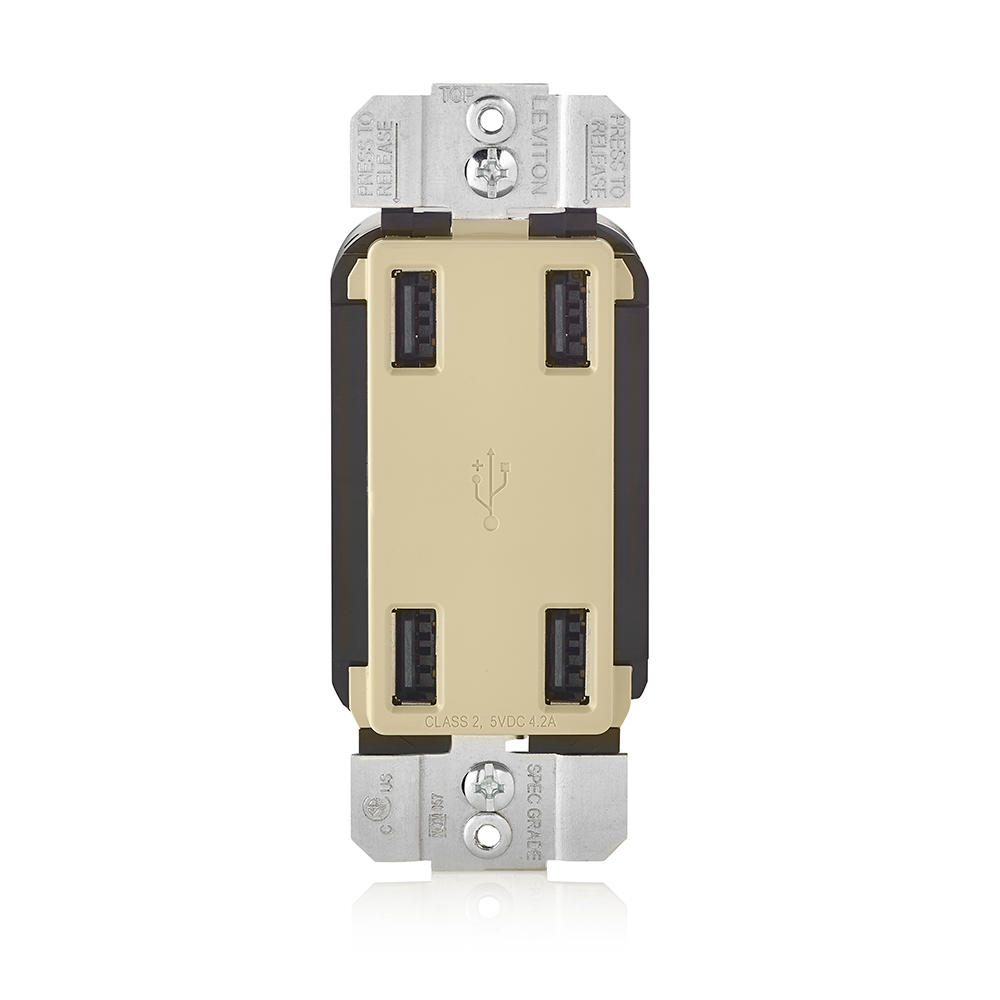 USB4P-I 4-Port USB Charger, 4.2 A, 125 V AC, Ivory