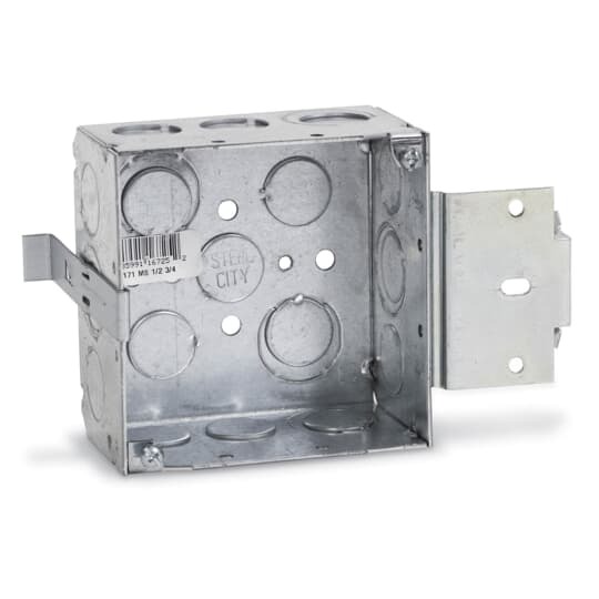72171-MS-1/2-3/4 Steel City Outlet Box, Steel, 42 cu-in Capacity, (1) Outlets, (17) Knockouts, 4-11/16 in H x 4-11/16 in W x 2-1/8 in D
