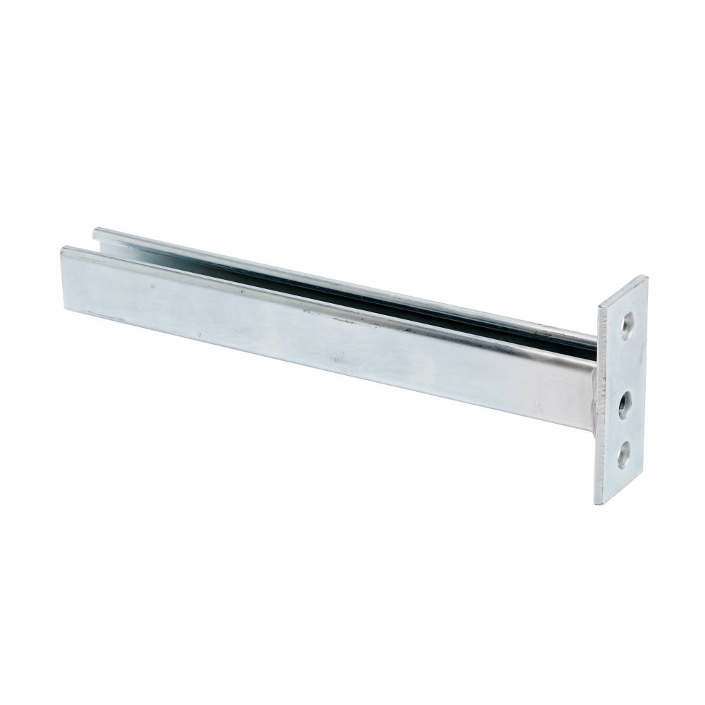 B409-12ZN Cantilever Single Channel Bracket, 2 Holes, 12 in L x 2 in W x 7/32 in THK, Steel