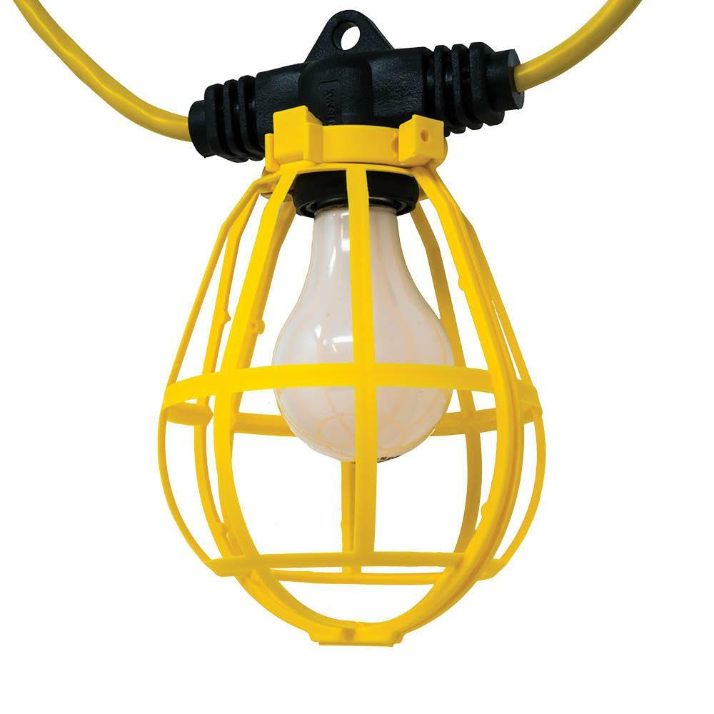 7155SW Temporary String Light With Guard, 120 V AC, 150 W, E26 Bulb Base, 14/3 SJTW Cord, Plastic Guard, Black/Yellow