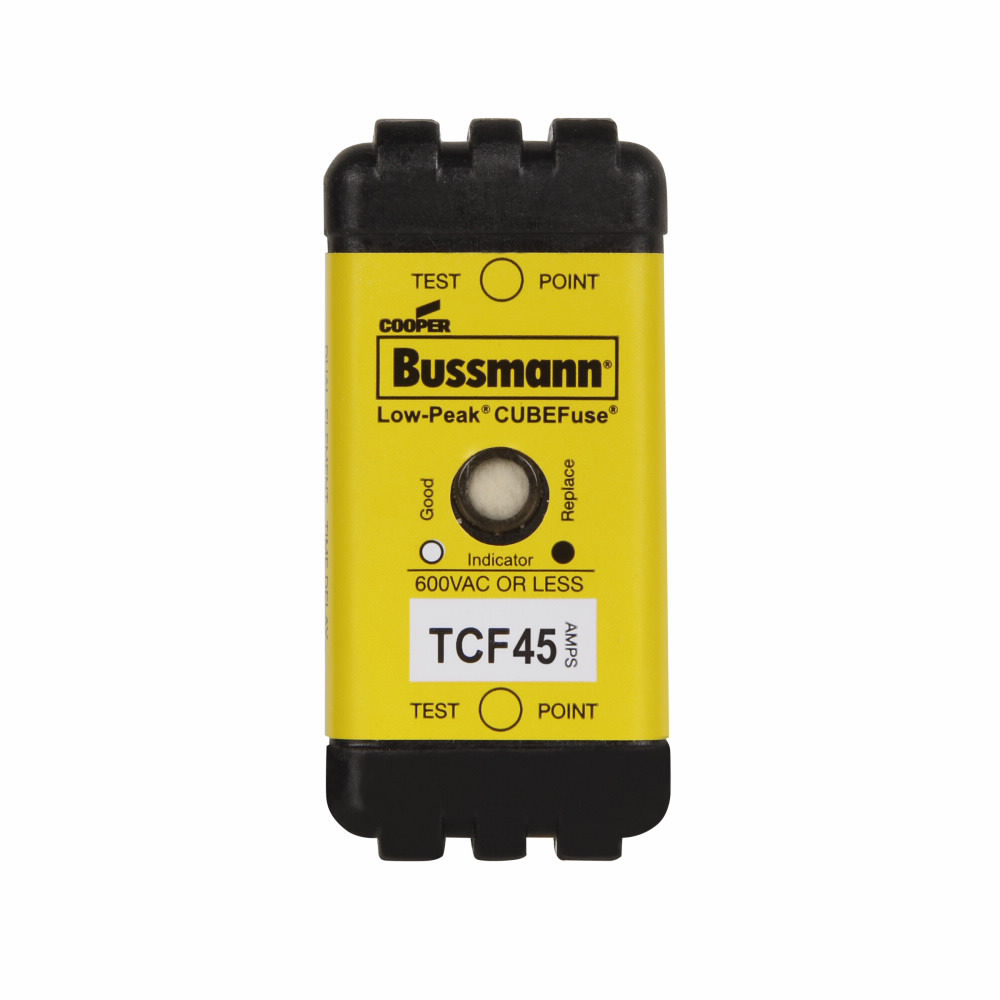 TCF45 Low-Peak CUBEFuse Current Limiting Inrush Current Withstand Time Delay Fuse, 45 A, 600 V AC/300 V DC, 100/300 kA Interrupt, Class: CF, Square Body
