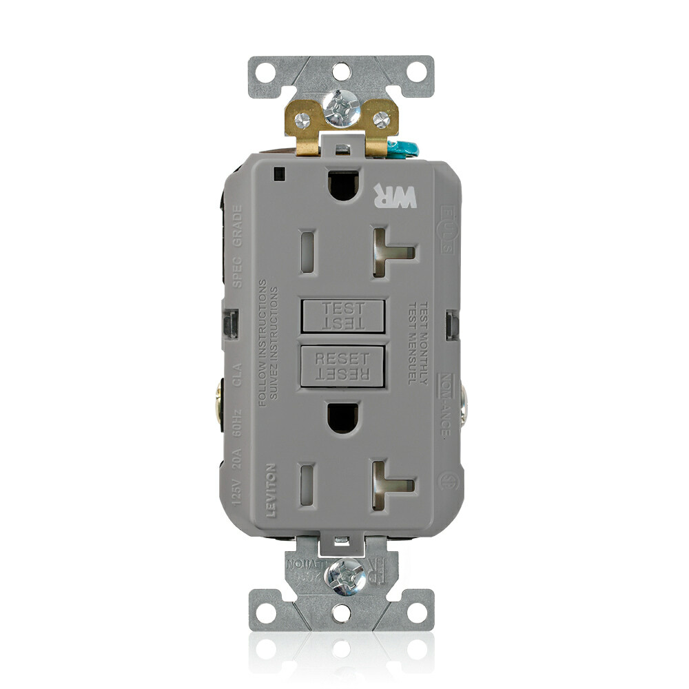 G5362-WTG SmartlockPro Slim Duplex Feed Through Self-Test Tamper/Weather Resistant GFCI Receptacle, 125 V AC, 20 A, 2 Poles, 3 Wires, Gray