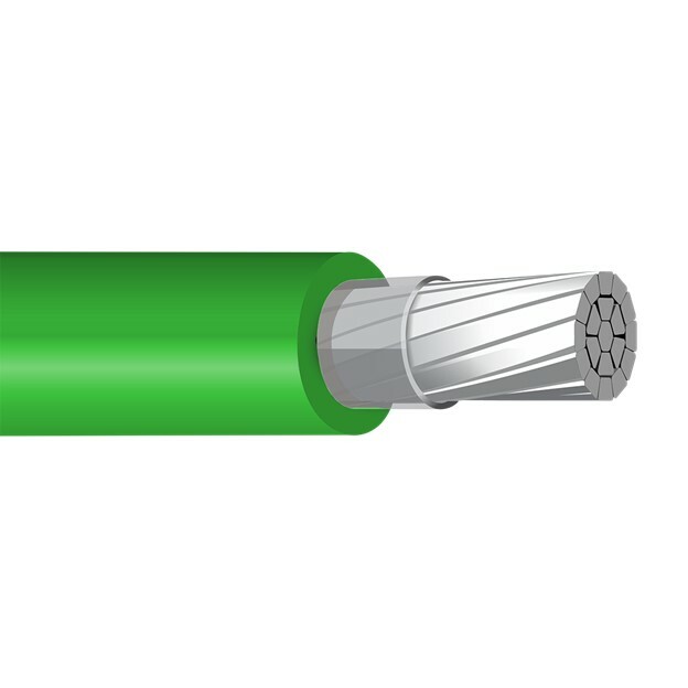 XHHW Cable, 4 AWG, Green, Stranded, Aluminum Conductor, 2500 Foot Reel