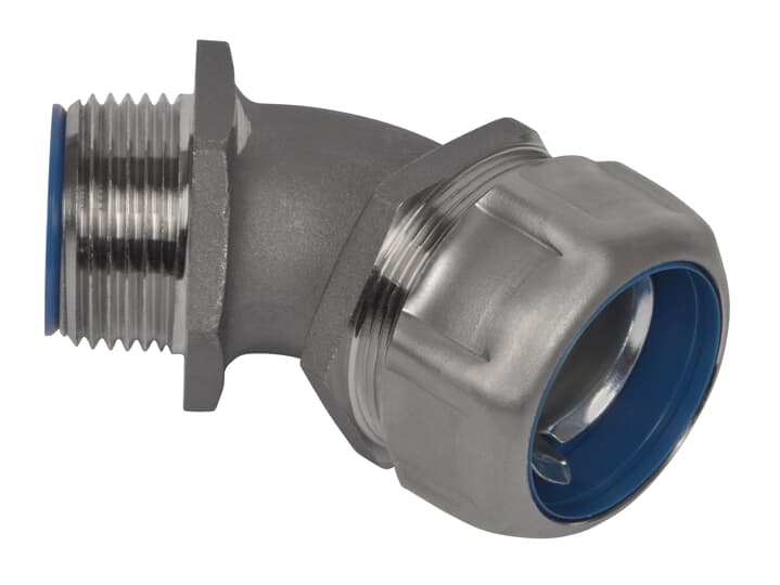 5342SST6 T&B Safe Edge 5300SST6 Insulated NPT Thread Standard Conduit Connector With Dura Plate Ground Cone, 1/2 in Trade, 45 deg, 316 Stainless Steel