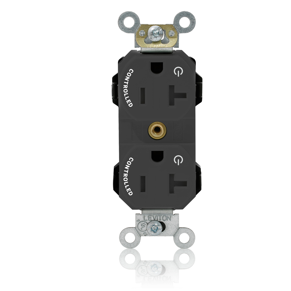 M5362-2SE Lev-Lok Duplex Heavy Duty Straight Blade Receptacle, 125 V AC, 20 A, 2 Poles, 3 Wires, Black