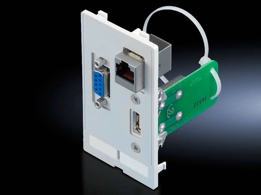 2482570 Modular Interface Cover With USB A Jack/Jack, RJ45 Jack/Jack Cat 5e, SUB-D9 Jack/Pin Interface Insert, For Use With TS8 Series Enclosure, IP65, Die Cast Zinc/Polycarbonate, Graphite Gray/Sulfur Yellow