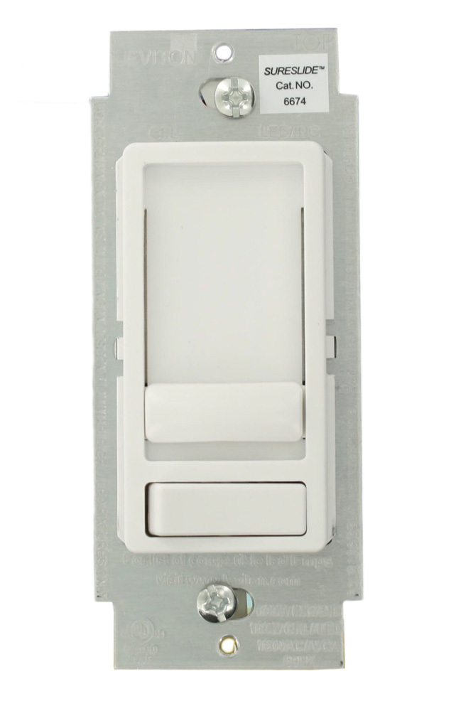 6674-10W Decora 3-Way Dimmable Electro-Mechanical Universal Dimmer Switch, 120 V AC, 1 Pole, Standard On/Off Operation, White