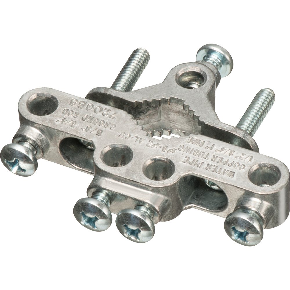720GB5 Grounding Bridge Clamp With Plated Steel Screw, 1/2 in, 5/8 in, 3/4 in Rod, 14 to 4 AWG Conductor, Solid Zinc