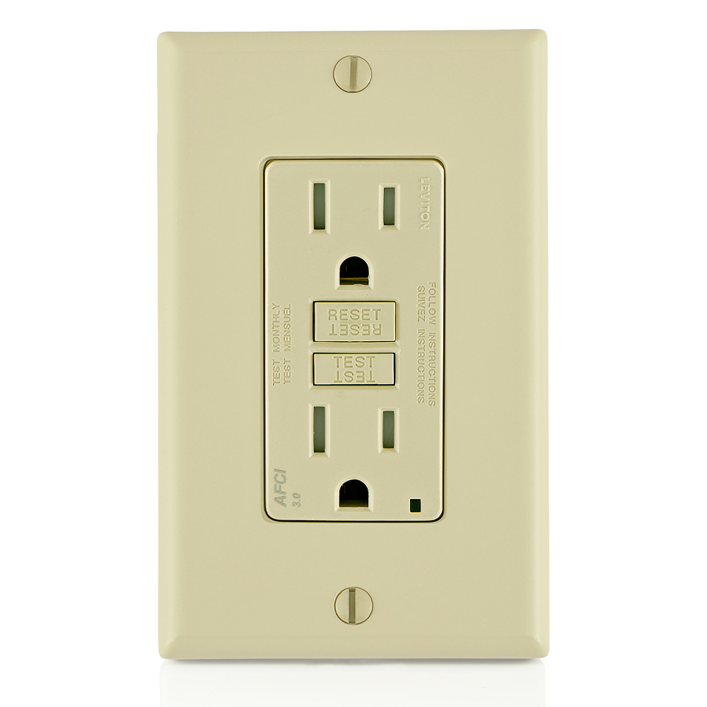 AFTR1-I SmartlockPro Duplex AFCI Receptacle With LED Indicator, 125 V AC, 15 A, 2 Poles, 3 Wires, Ivory