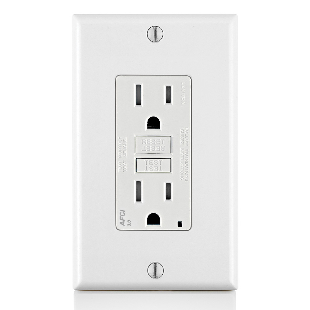 AFTR1-W SmartlockPro Duplex AFCI Receptacle With LED Indicator, 125 V AC, 15 A, 2 Poles, 3 Wires, White
