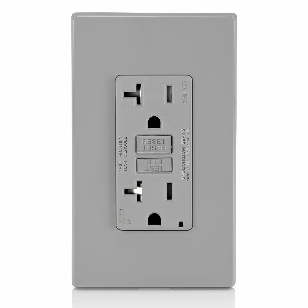 AFTR2-GY SmartlockPro Duplex AFCI Receptacle With LED Indicator, 125 V AC, 20 A, 2 Poles, 3 Wires, Gray
