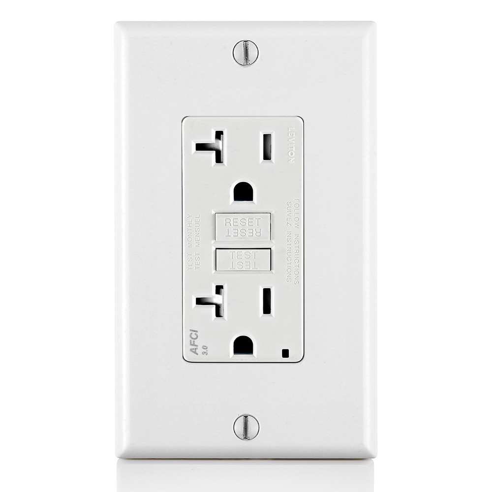AFTR2-W SmartlockPro Duplex Outlet Tamper Resistant AFCI Receptacle With LED Indicator, 125 V AC, 20 A, 2 Poles, 3 Wires, White
