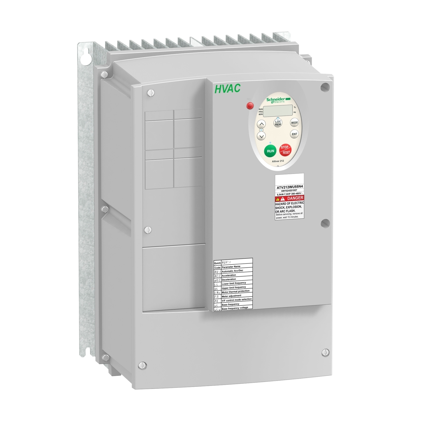 ATV212WU40N4 Altivar 3-Phase Type 12 Variable Speed Drive, 380/480 V AC, 10 A, 5 hp, 9.06 in W x 8.19 in D