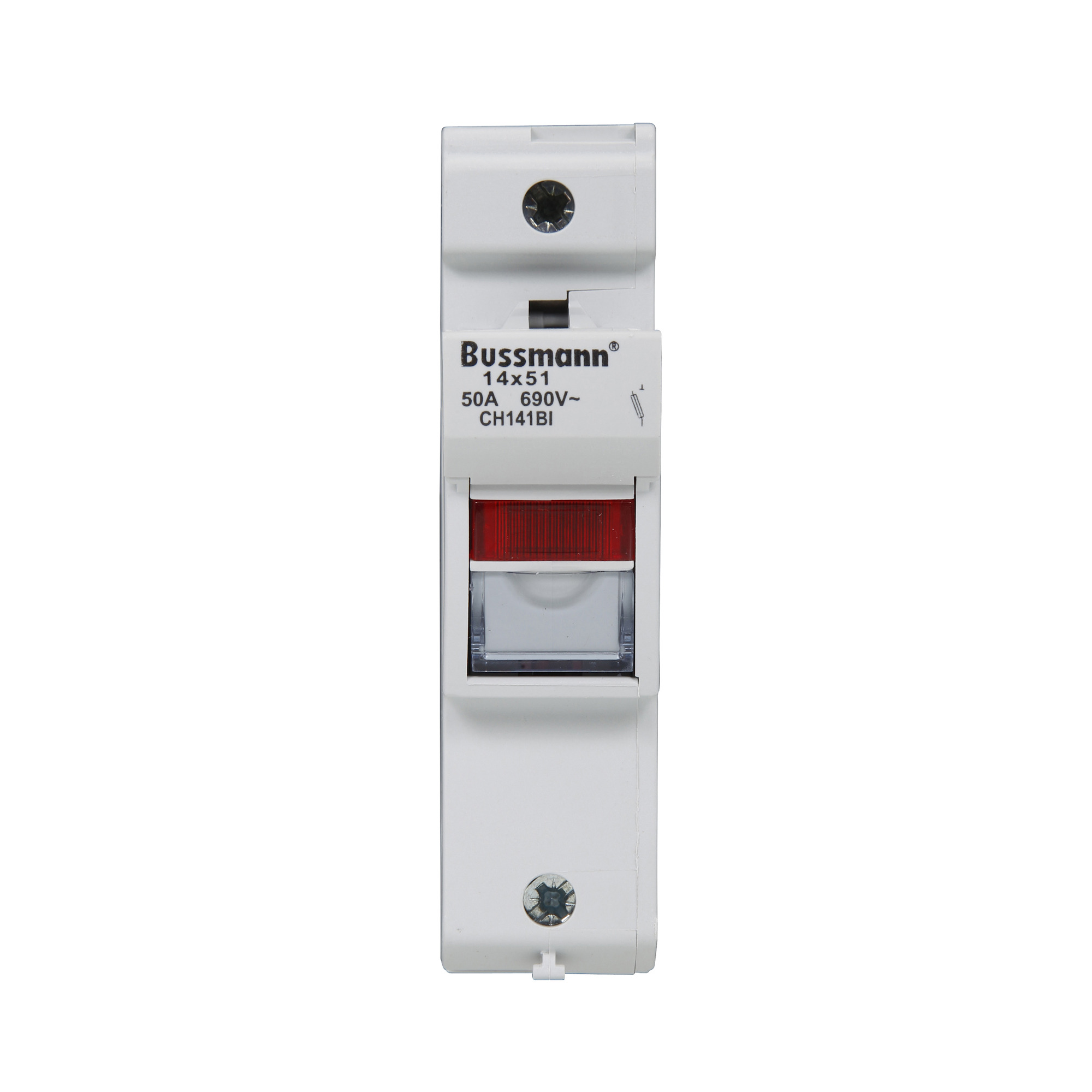 CH141BI Cylindrical Modular Fuse Holder with Neon Indicator, 600 VAC/VDC, 690 VAC, 40 A, 50 A, 1.5 to 50 sq-mm Wire, 1 Poles